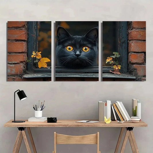 3pcs Classical Style Iron Black Cat Metal Print Ready to Hang Art