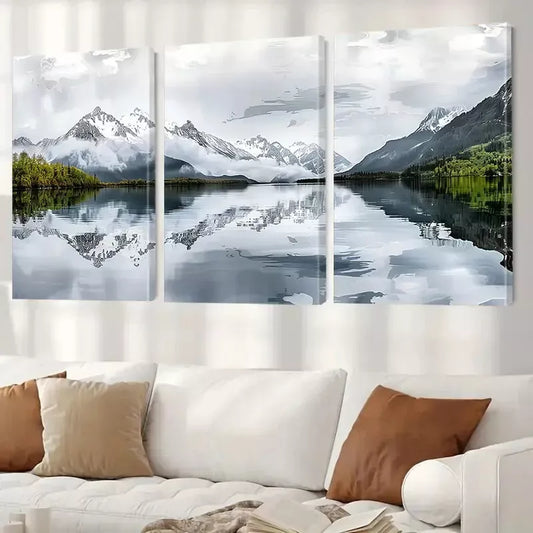 3pcs Abstract Decorative Landscape Serene Snowy Wall Art Set Canvas Framed 40x60cm - High Quality Print 100% Australian Made Wall Canvas Ready to Hang