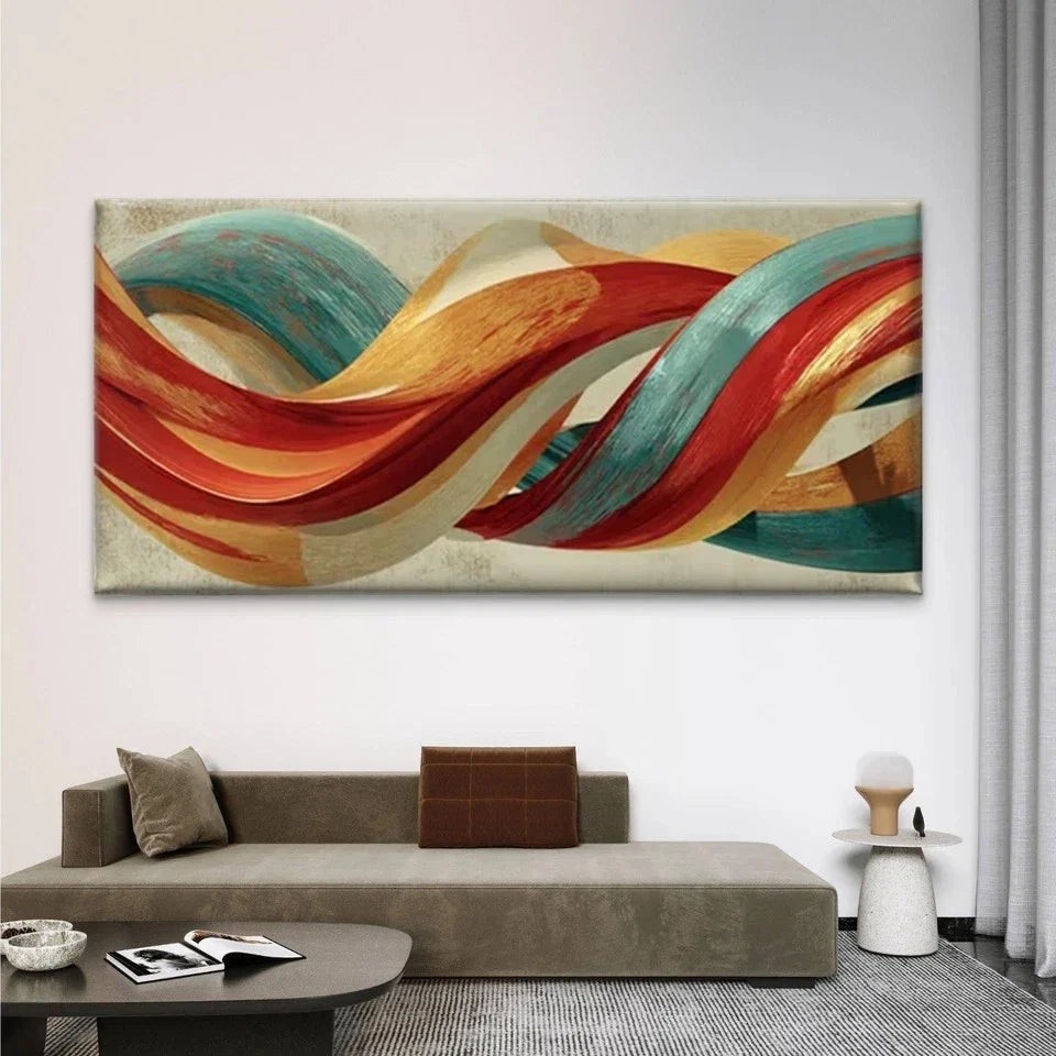 Abstract Waves Wall Art Canvas Office Home Room Framed 80x45cm