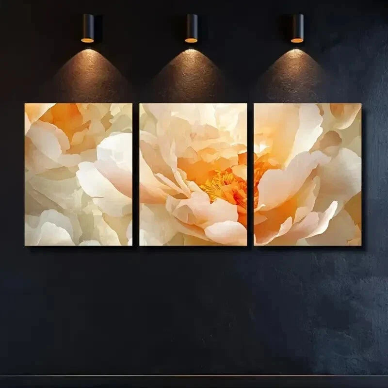 3pcs Cream & Caramel Summer Peony Wall Art Set Canvas Framed 40x60cm - High Quality Print 100% Australian Made Wall Canvas Ready to Hang