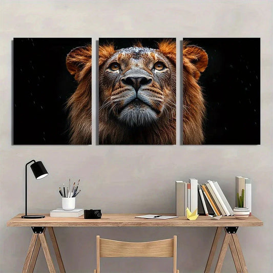 3pcs Black and White Lion Animal Metal Print Ready to Hang Art