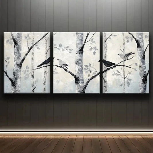 3pcs Silvery Birch White Snow Nature Perfect Wall Art Set Canvas Framed 40x60cm - High Quality Print 100% Australian Made Wall Canvas Ready to Hang