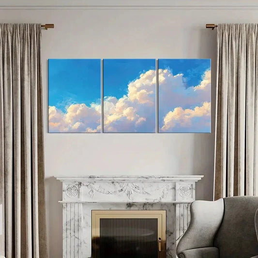 3pcs Modern Abstract Sky & Cloud Tranquil Nature Metal Print Ready to Hang Art