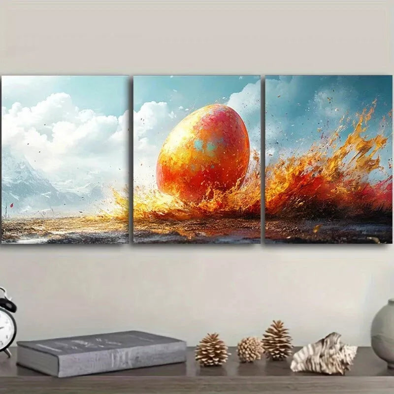 3pcs Featuring Vibrant Easter Eggs Colorful Wall Art Set Canvas Framed 40x60cm - High Quality Print 100% Australian Made Wall Canvas Ready to Hang
