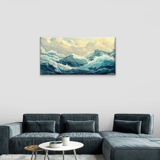 Big Waves Ocean Nature Wall Art Canvas Office Home Room Framed 80x45cm