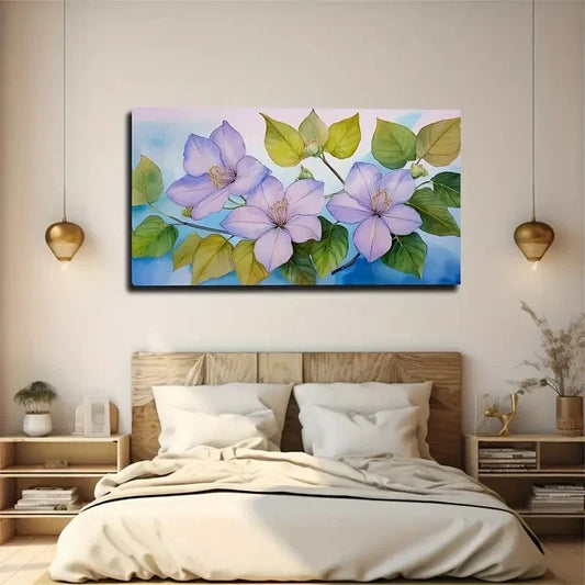 Pale Purple Morning Glory Wall Art Canvas Office Home Room Framed 120x60cm