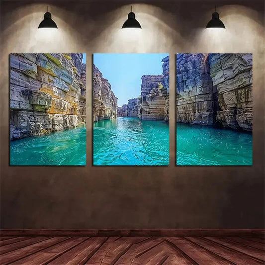 3pcs Turquoise Canyon Modern Stones Metal Print Ready to Hang Art