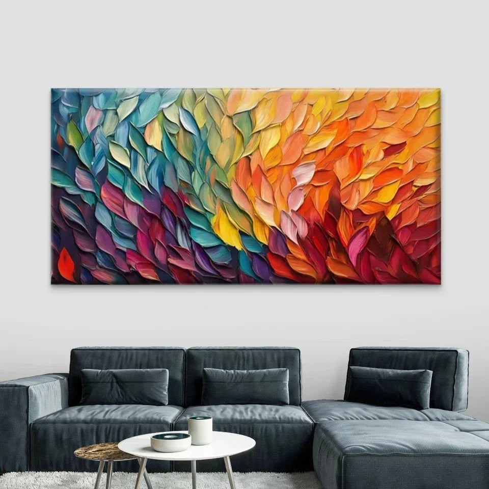 Multicolor Abstract Leaf Wall Art Canvas Office Home Room Framed 80x45cm
