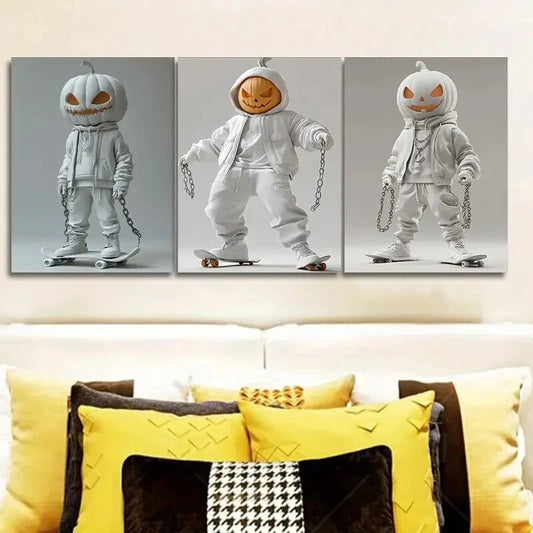 3pcs Evil pumpkin, Metal Print Ready to Hang Art