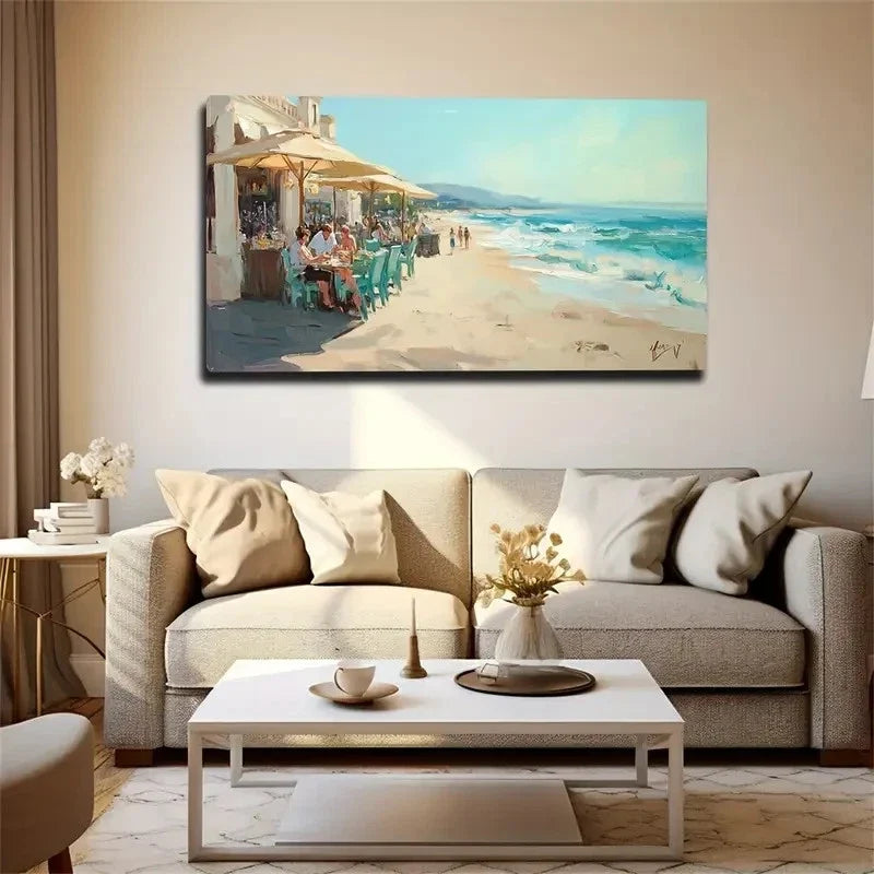 Vibrant Seaside Resort Beach Wall Art Canvas Office Home Room Framed 80x45cm