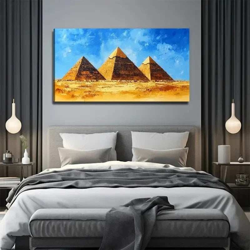Yellow Pyramid Perfect Wall Art Canvas Office Home Room Framed 80x45cm