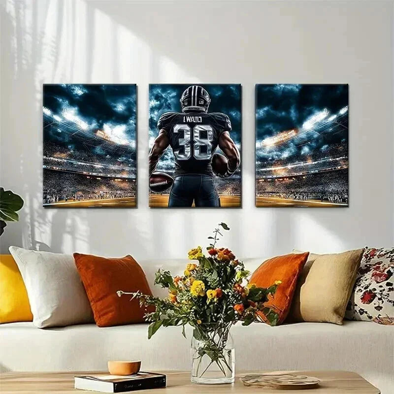 3pcs Football Stadium Powerful Athlete Perfect Wall Art Set Canvas Framed 40x60cm - High Quality Print 100% Australian Made Wall Canvas Ready to Hang