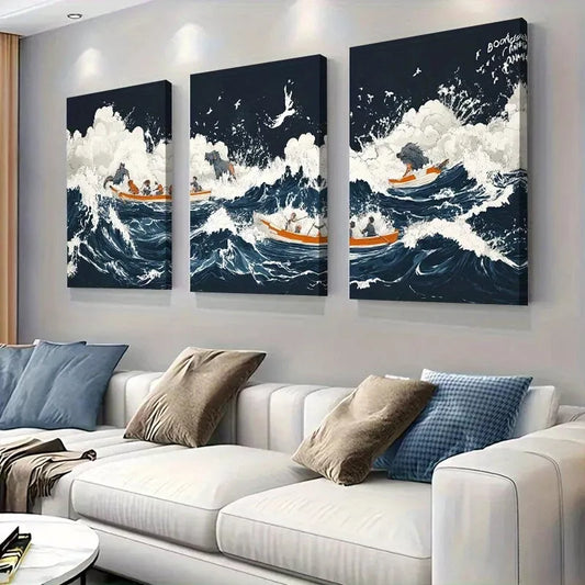 3pcs Colorful Thrilling Boat Ride Adventure Wall Art Set Canvas Framed 40x60cm - High Quality Print 100% Australian Made Wall Canvas Ready to Hang