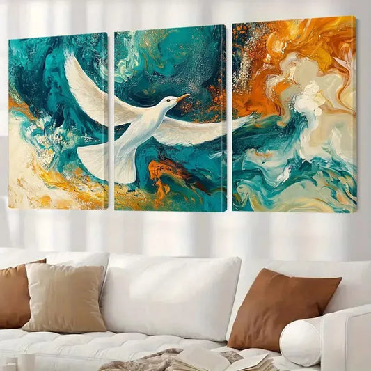 3pcs Blue And Orange Decorative Flying Bird Wall Art Set Canvas Framed 40x60cm - High Quality Print 100% Australian Made Wall Canvas Ready to Hang