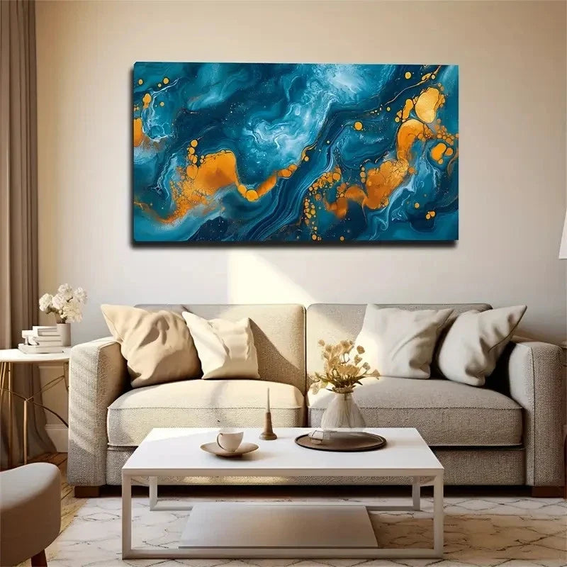 Golden Spots & Color Block Wall Art Canvas Office Home Room Framed 120x60cm