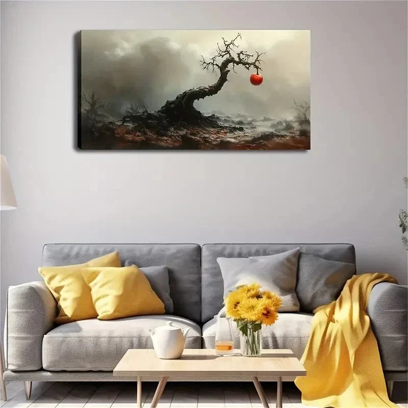 Vibrant Red Apple On Bare Tree Wall Art Canvas Office Home Room Framed 120x60cm