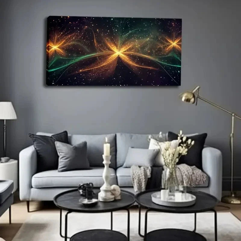 Sparkling Glow Floral Pattern Wall Art Canvas Office Home Room Framed 120x60cm