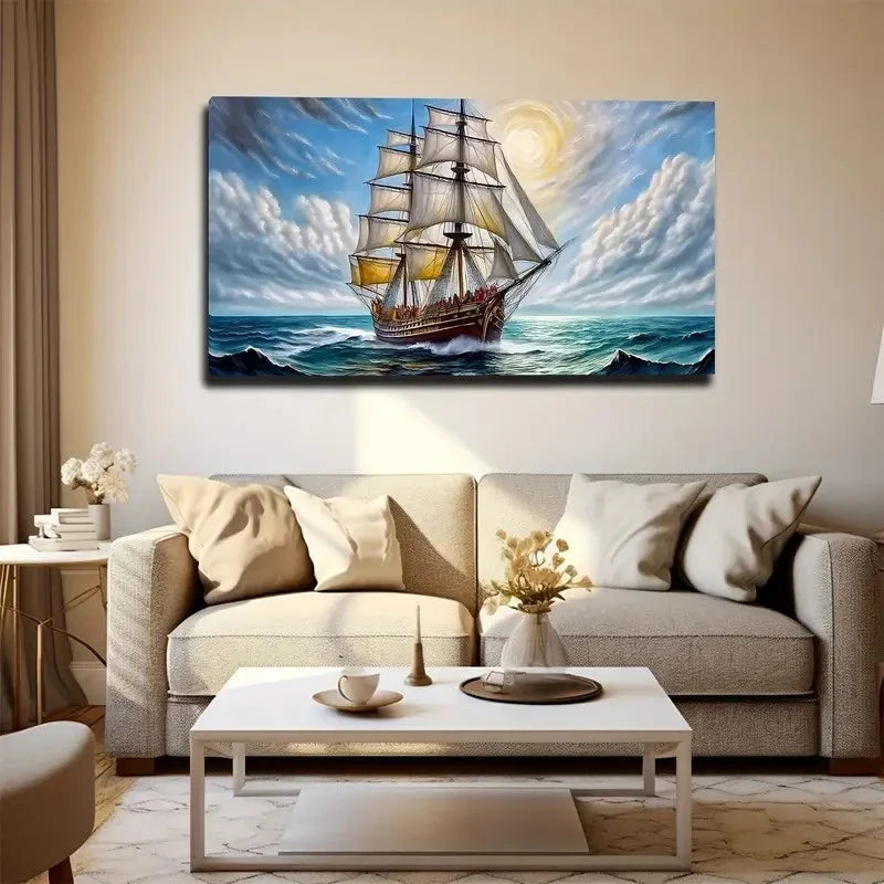 Vivid Colors Sunlit Tall Ship Wall Art canvas office home room framed 80x45cm