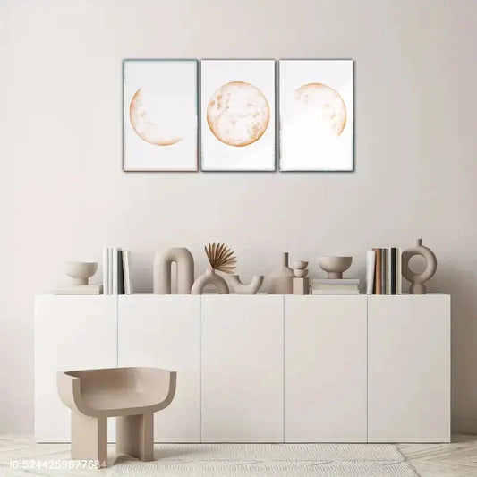 3pcs Simple Style Moon Changes Decoration Metal Print Ready to Hang Art