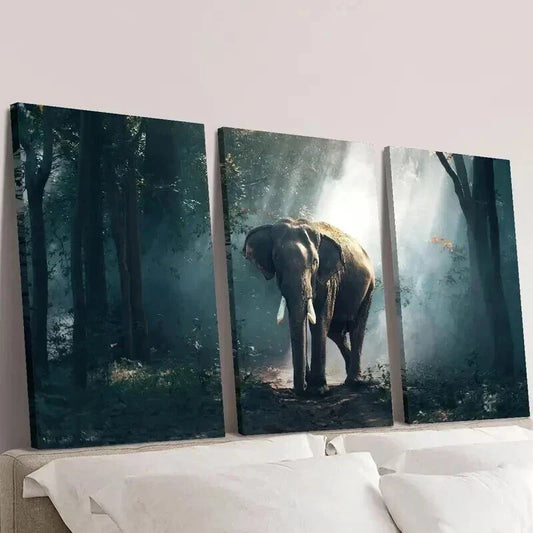 3pcs Elephant in Dark Forest Decoration Wall Art Set Canvas Framed 40x60cm - High Quality Print 100% Australian Made Wall Canvas Ready to Hang