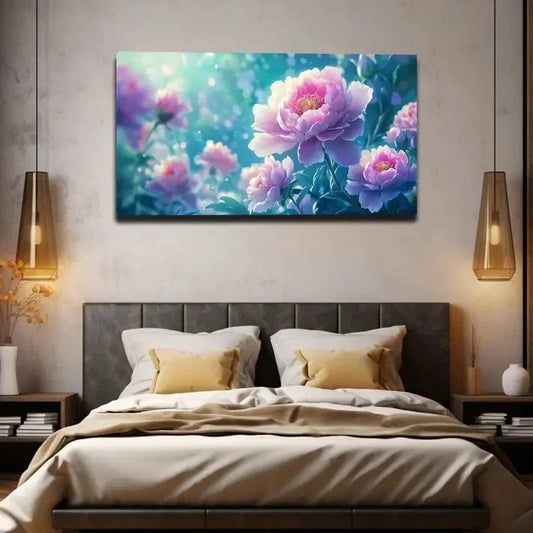 Vibrant Pink Peonies Green Wall Art Canvas Office Home Room Framed 120x60cm