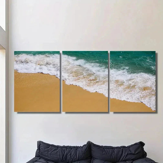 3pcs Beach Wave Triptych Sandy Shoreline Metal Print Ready to Hang Art