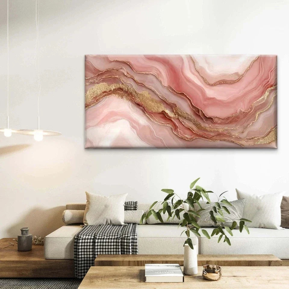 Marble Pattern with Golden Acce Wall Art Canvas Office Home Room Framed 80x45cm