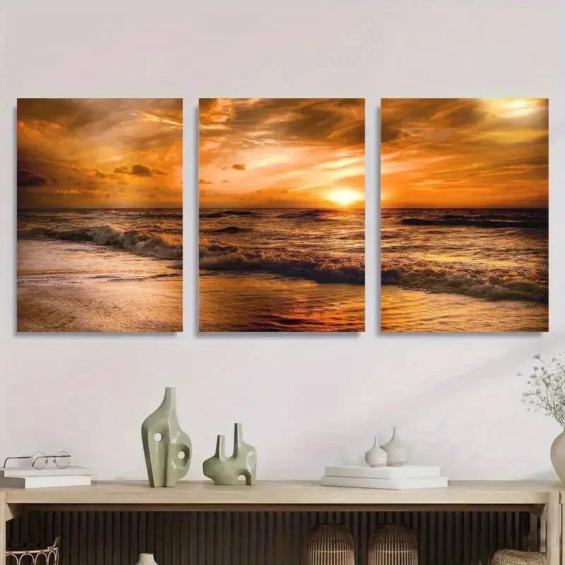 3pcs Sunset Beach Serene Ocean Metal Print Ready to Hang Art