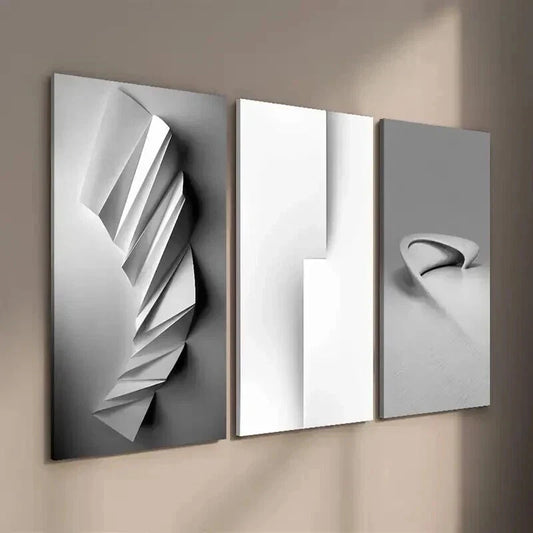 3pcs Nordic Black And White Geometric Space Wall Art Set Canvas Framed 40x60cm - High Quality Print 100% Australian Made Wall Canvas Ready to Hang