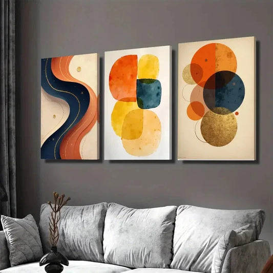 3pcs Abstract Geometric Vibrant Colorful Wall Art Set Canvas Framed 40x60cm - High Quality Print 100% Australian Made Wall Canvas Ready to Hang