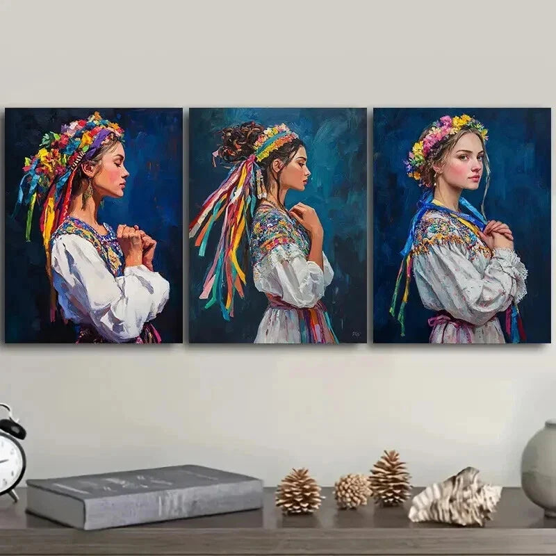 3pcs Vibrant Bulgarian Girl Beauty Dark Perfect Wall Art Set Canvas Framed 40x60cm - High Quality Print 100% Australian Made Wall Canvas Ready to Hang