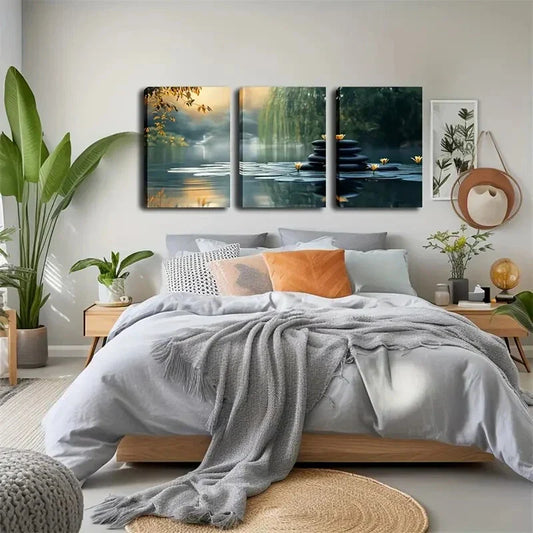 3pcs Quiet Lake Vivid Style Wall Art Set Canvas Framed 40x60cm - High Quality Print 100% Australian Made Wall Canvas Ready to Hang