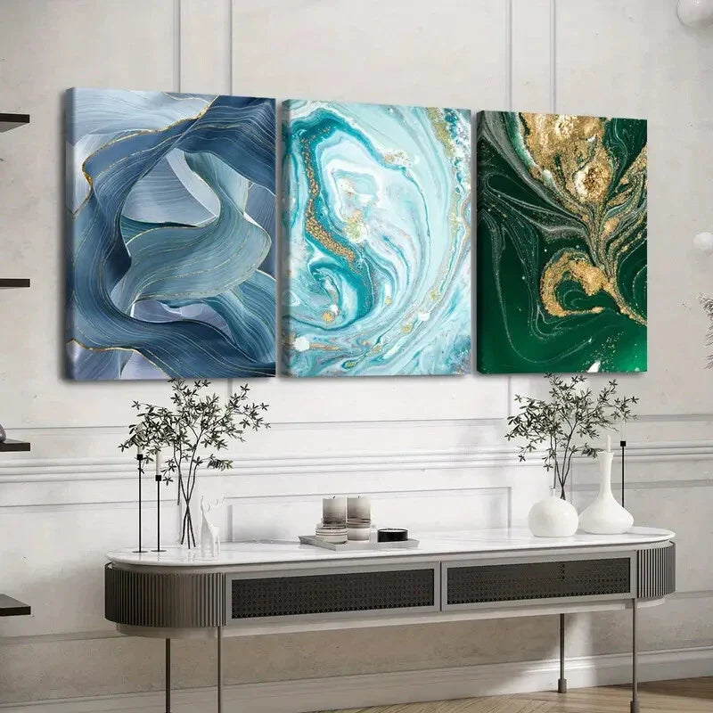 3pcs Modern Simple Nordic Style Abstract Green Wall Art Set Canvas Framed 40x60cm - High Quality Print 100% Australian Made Wall Canvas Ready to Hang