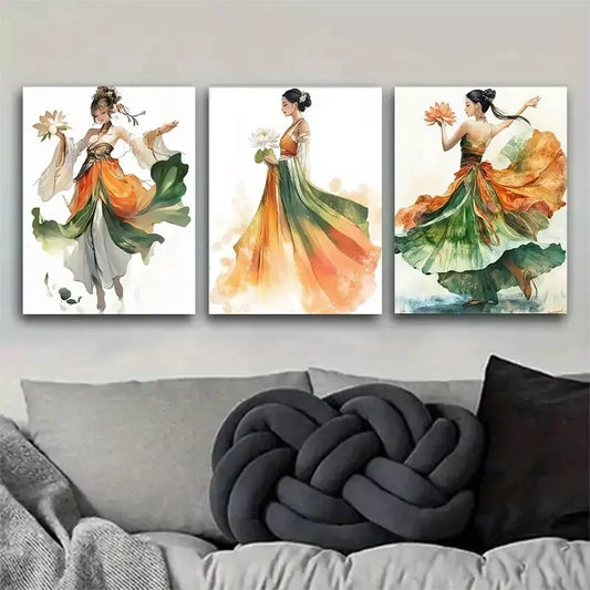 3pcss Traditional Chinese Beauty dancing Wall Art Set Canvas Framed 40x60cm - High Quality Print 100% Australian Made Wall Canvas Ready to Hang