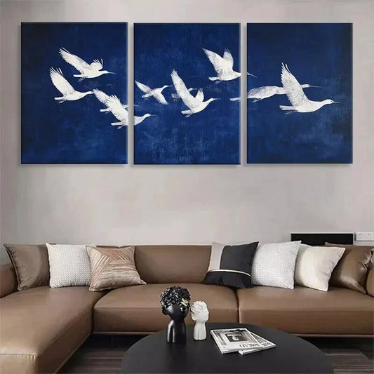 3pcs Elegant White Birds in Flight Prefect Wall Art Set Canvas Framed 40x60cm - High Quality Print 100% Australian Made Wall Canvas Ready to Hang