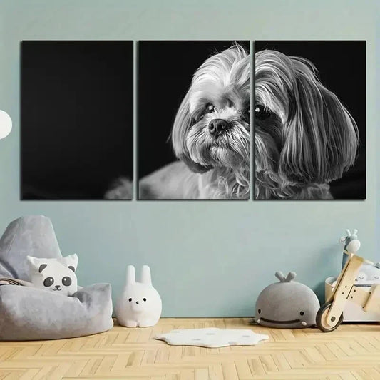 3pcs Dog Black and White Black Nose Metal Print Ready to Hang Art