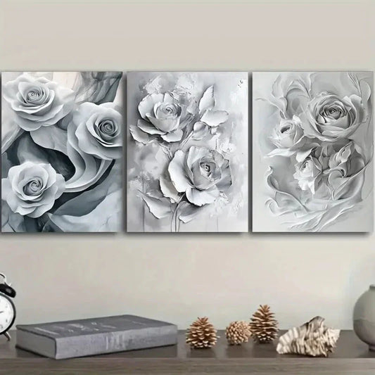 3pcs Paintings Featuring White Roses Metal Print Ready to Hang Art
