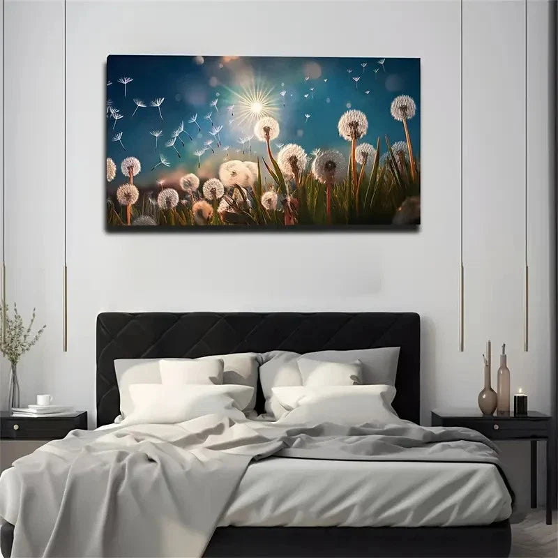 Sunlit Dandelions Butterflies Wall Art Canvas Office Home Room Framed 80x45cm