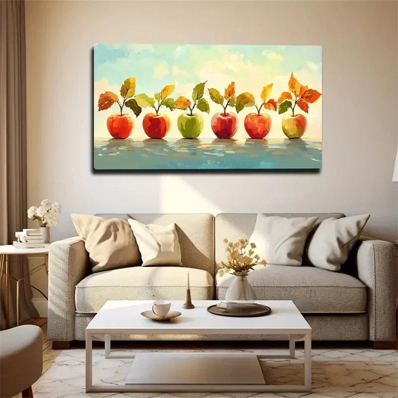 Apple & Leaf Landscape Vibrant Wall Art Canvas Office Home Room Framed 120x60cm