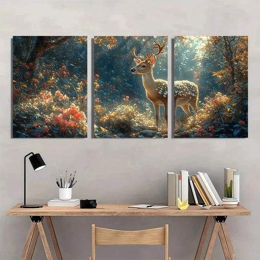 3pcs Animal Aesthetic Deer Forest Metal Print Ready to Hang Art