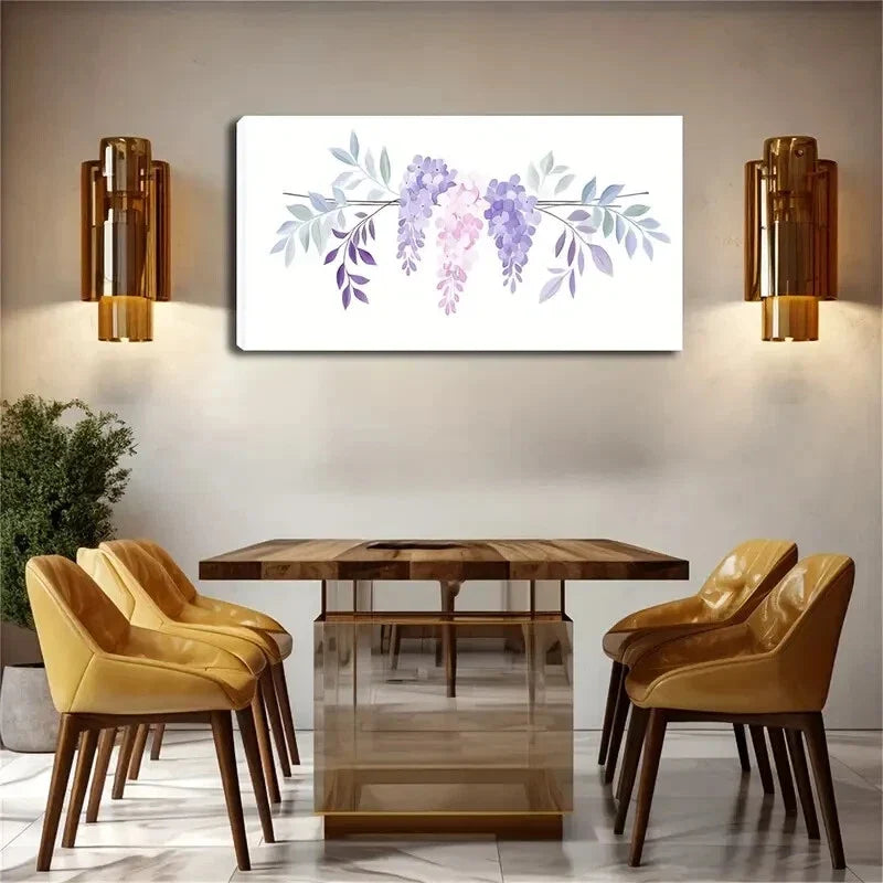 Wisteria Flowers White Deco Wall Art Canvas Office Home Room Framed 120x60cm