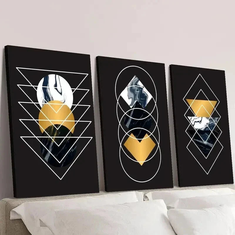 3pcs Geometric Golden Circle Triangle Wall Art Set Canvas Framed 40x60cm - High Quality Print 100% Australian Made Wall Canvas Ready to Hang