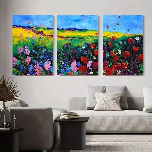 3pcs Vibrant Abstract Floral Landscape Metal Print Ready to Hang Art