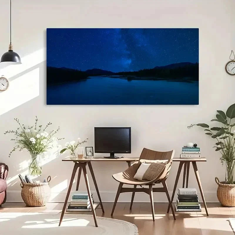 Milky Way Over Mountain Wall Art Canvas Office Home Room Framed 120x60cm