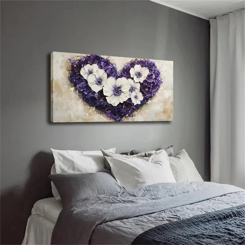 Abstract Purple & White Floral Wall Art Canvas Office Home Room Framed 120x60cm