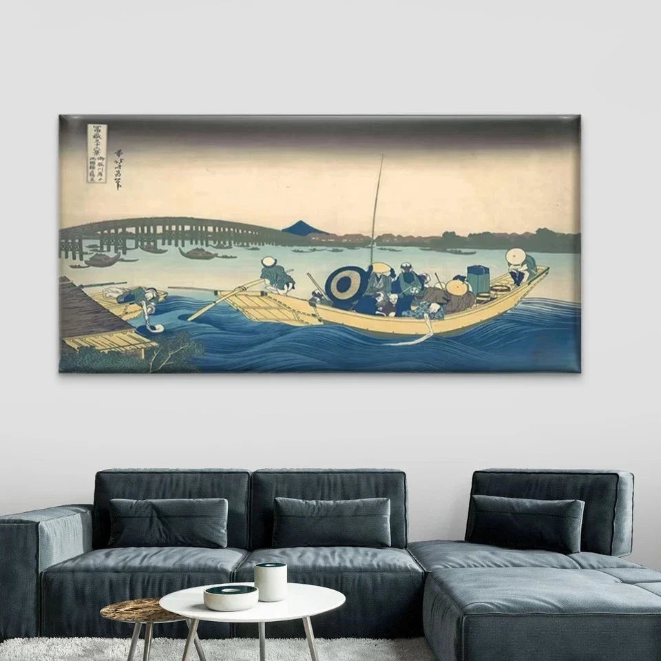 Japanese Boat And Bridge Wall Art Canvas Office Home Room Framed 120x60cm