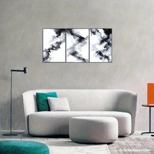 3pcs Black and White Abstract Ink Wall Art Metal Print Ready to Hang Art