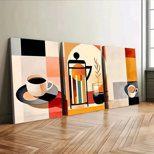 3pcs Modern Art Stylish Abstract Geometric Wall Art Set Canvas Framed 40x60cm - High Quality Print 100% Australian Made Wall Canvas Ready to Hang