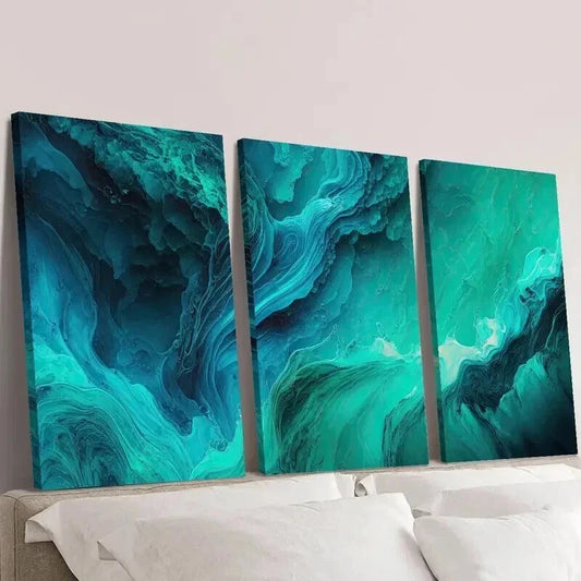 3pcs Blue Green Water Decorative Painting Wall Art Set Canvas Framed 40x60cm - High Quality Print 100% Australian Made Wall Canvas Ready to Hang