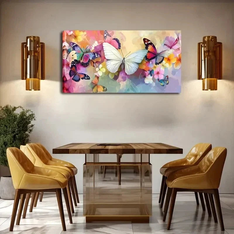 Watercolor Butterfly Vibrant Wall Art Canvas Office Home Room Framed 120x60cm